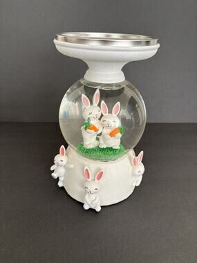 Bath & Body Works Easter Bunny Light Up Water Globe 3 Wick Candle Holder READ